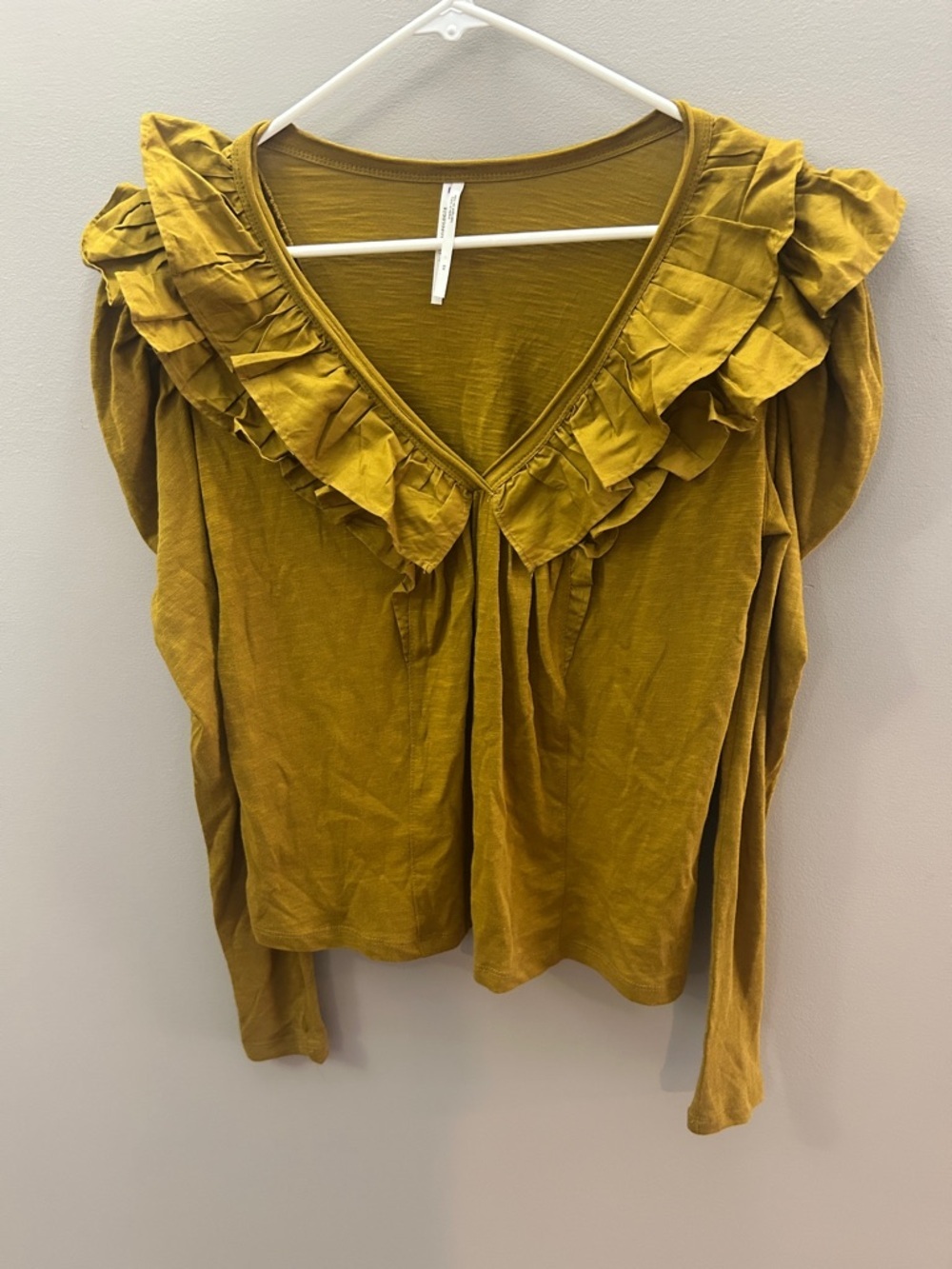 Anthropologie Mustard Ruffled Blouse size XS